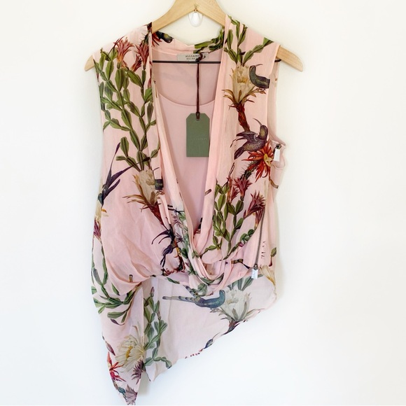 NWT All Saints Abi Nolina Floral & Fauna Draped Top in Clay Pink Size US 4 - Picture 5 of 11